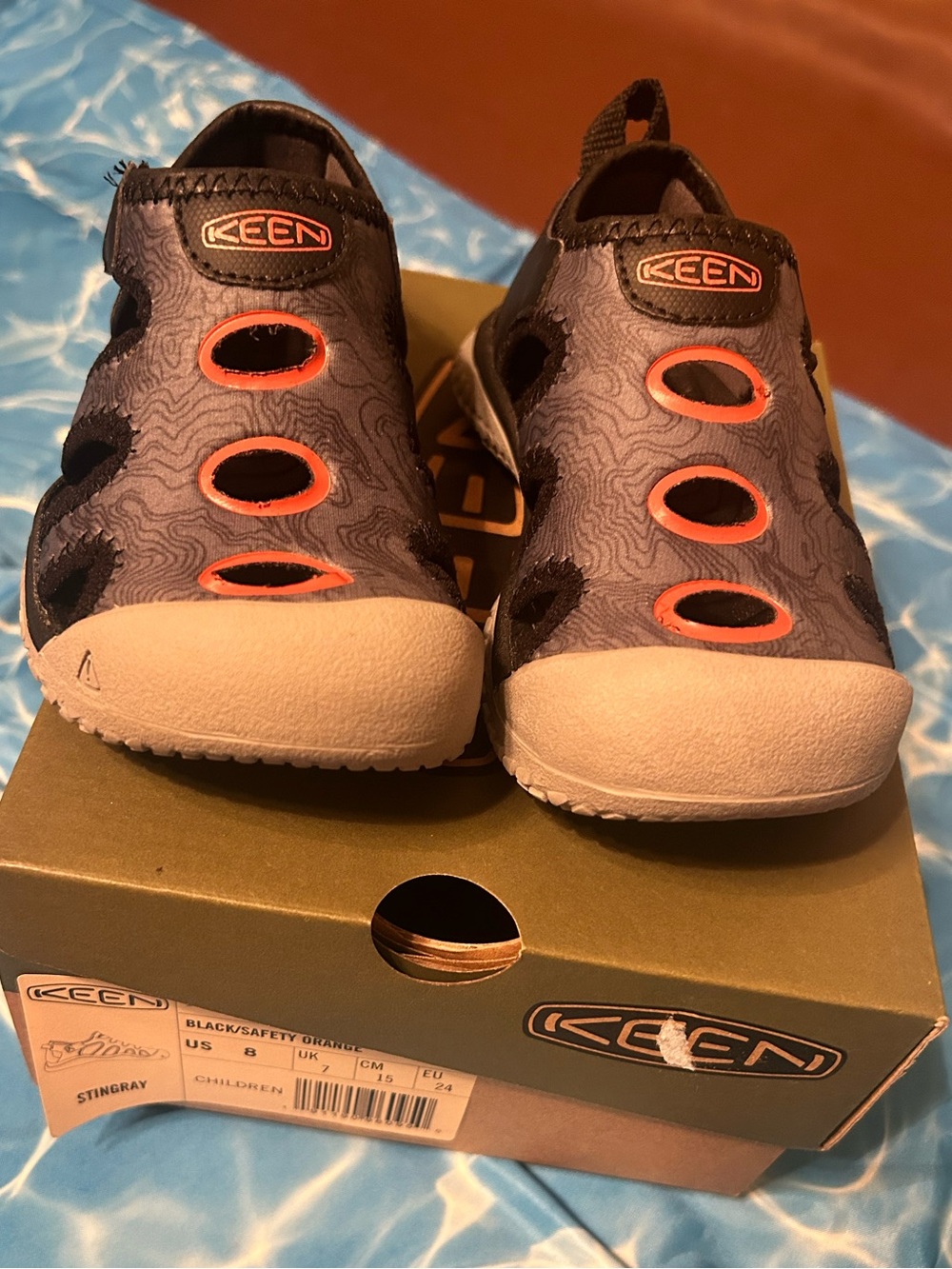 NIB KEEN Toddler Size 8 Black & Orange Water Sport Shoes Sandals Hook & Loop